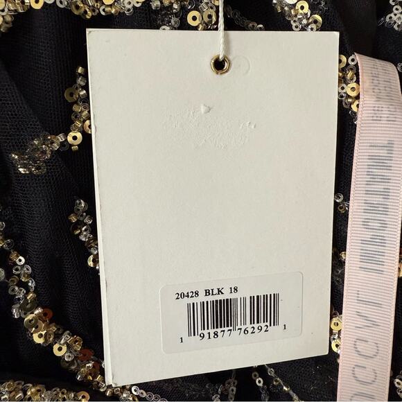 Mac Duggal Black Embellished Gathered Puff Sleeve Faux Wrap Gown 20428 Women’s - Picture 7 of 10